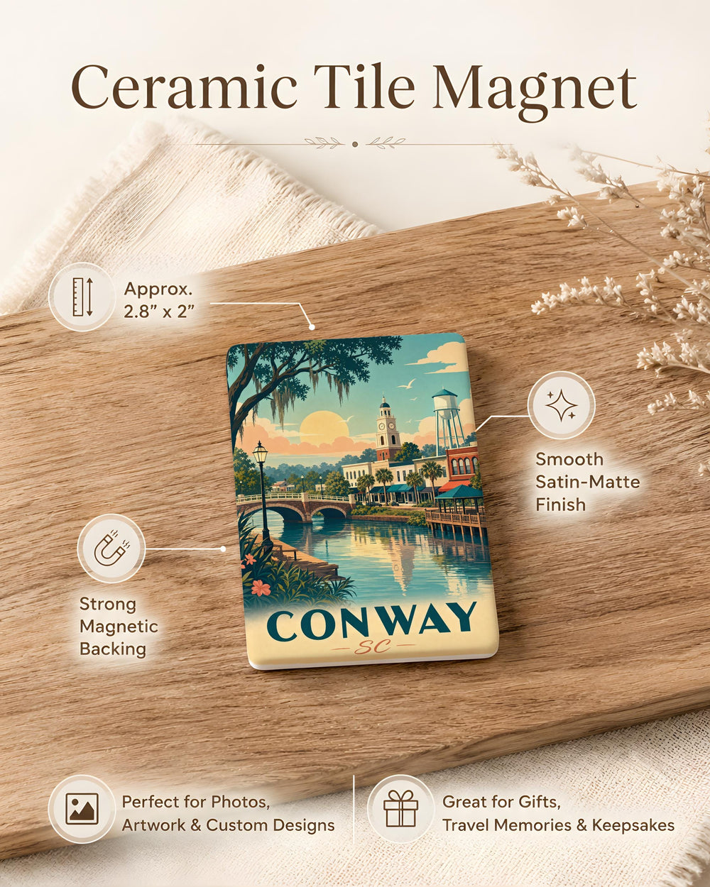 Conway SC Fridge Magnet, South Carolina Souvenir Magnet, Conway South Carolina Travel Gift, Coastal Carolina Keepsake Magnet