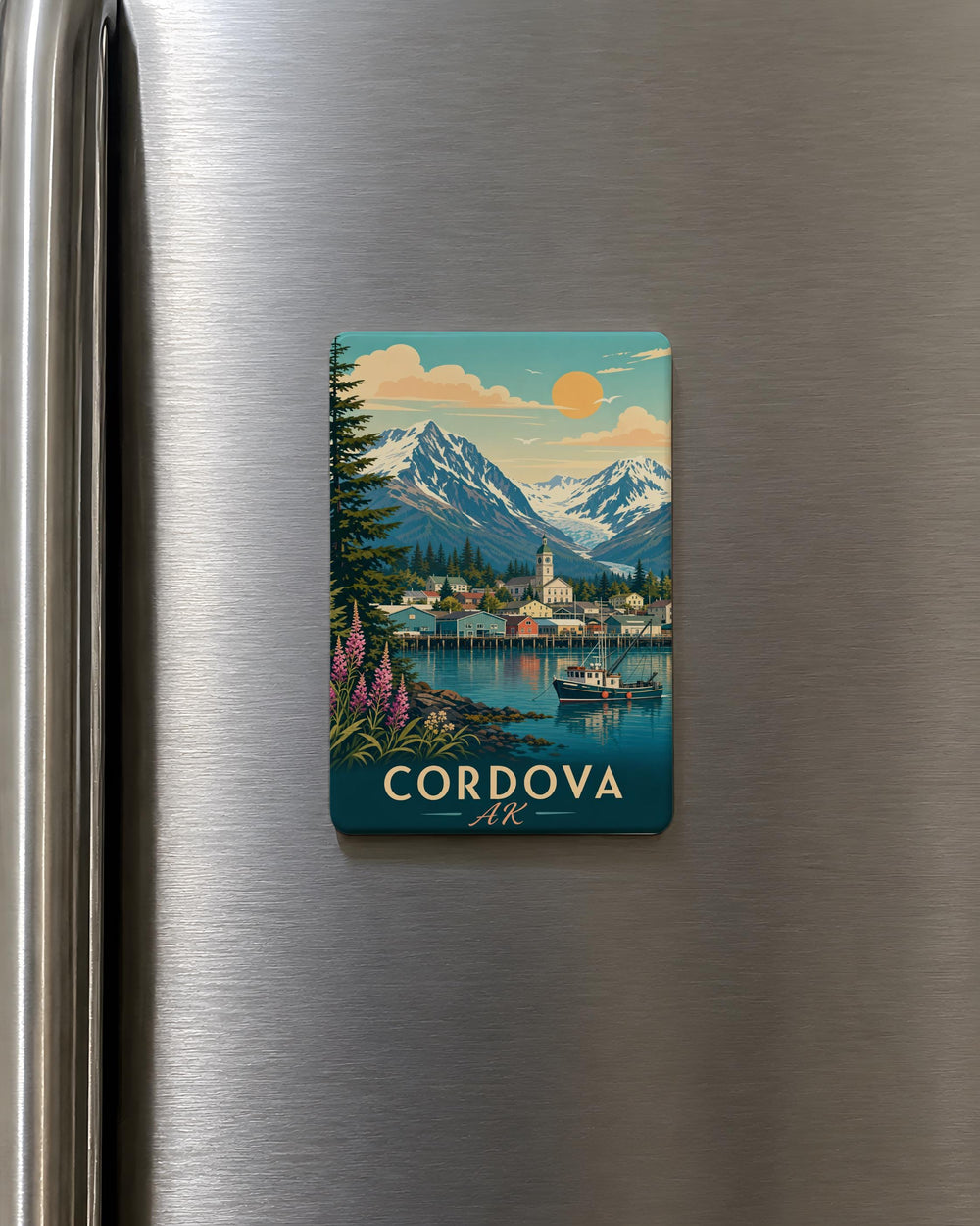Cordova Alaska Fridge Magnet, Cordova AK Souvenir Magnet, Alaska Travel Gift, Coastal Town Keepsake Magnet
