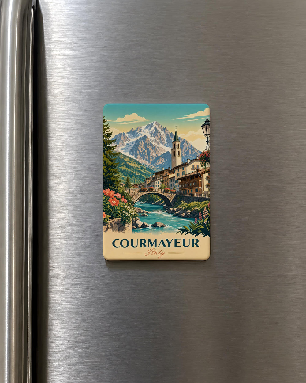 Courmayeur Italy Fridge Magnet, Courmayeur Travel Souvenir, Aosta Valley Mountain Town Magnet, Italy Alps Keepsake Magnet