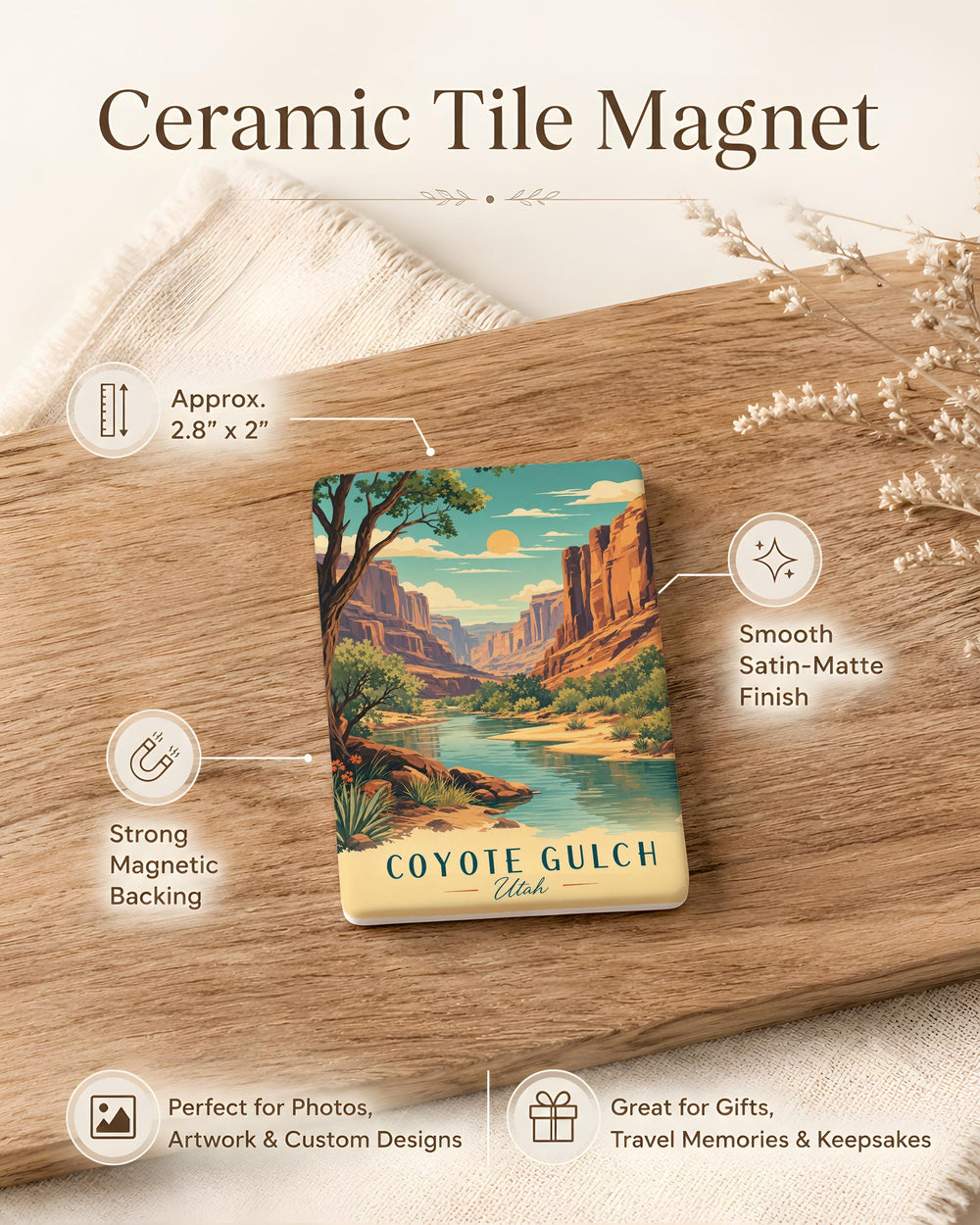 Coyote Gulch Fridge Magnet, Utah Slot Canyon Hiking Scene, Desert Canyon Landscape Souvenir Magnet