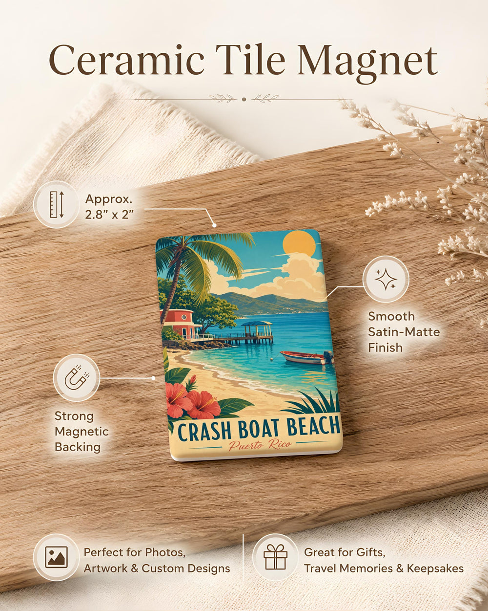 Crash Boat Beach Puerto Rico Fridge Magnet, Aguadilla PR Coastal Beach Souvenir Magnet, Caribbean Travel Keepsake Magnet