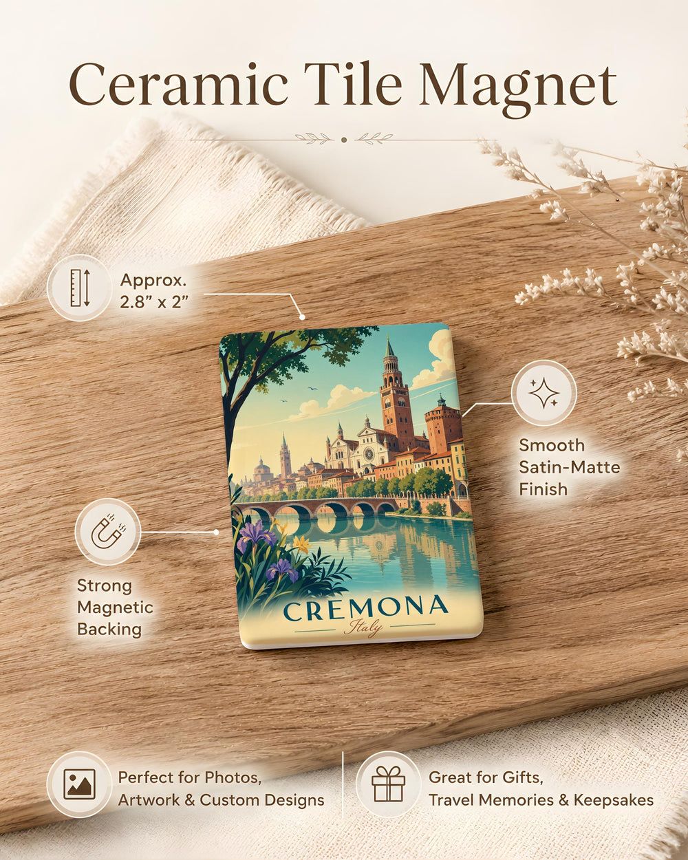 Cremona Italy Fridge Magnet, Cremona City Landmark Souvenir Magnet, Italy Travel Gift, Italian City Keepsake Magnet