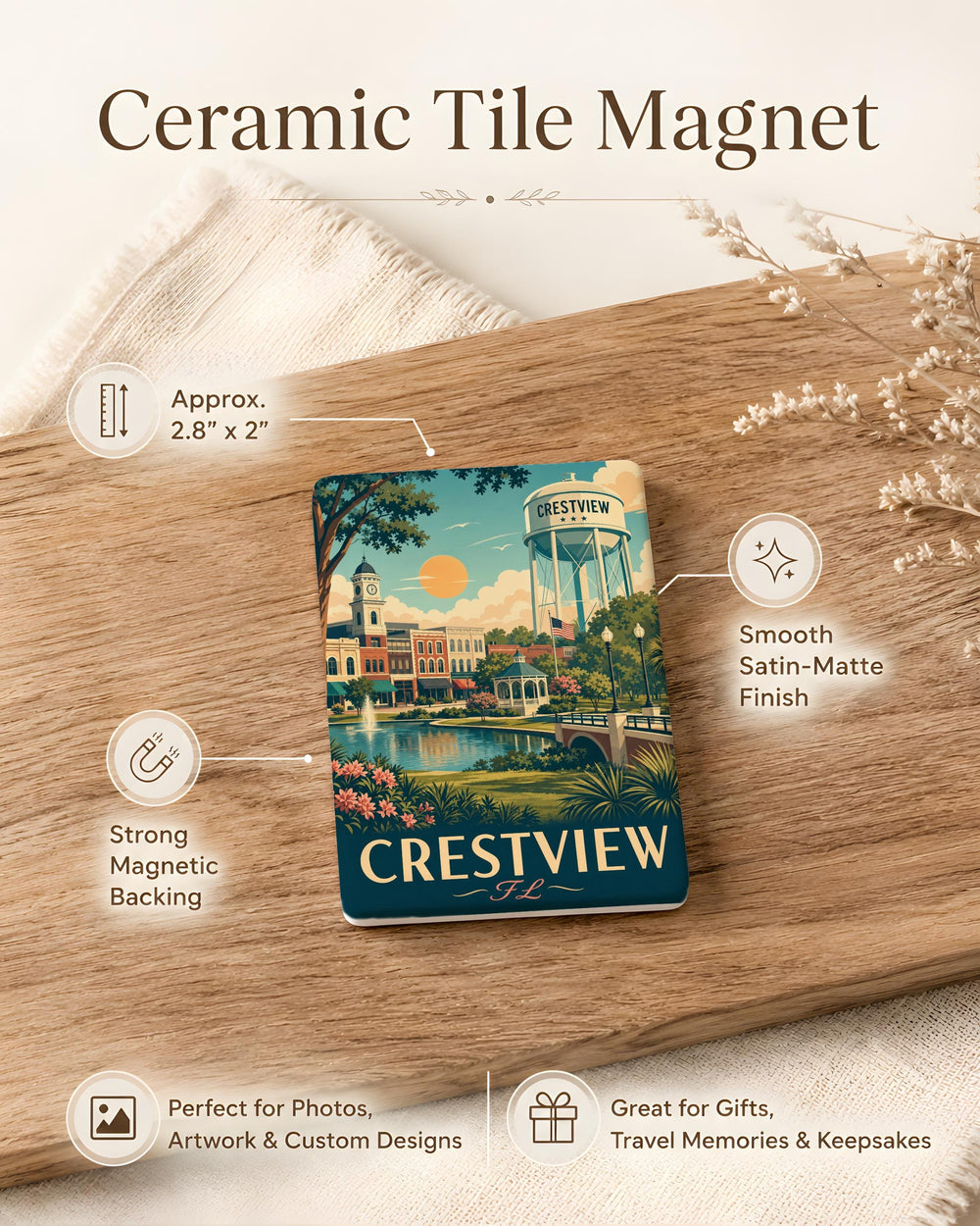 Crestview Florida Fridge Magnet, Crestview FL Souvenir Magnet, Okaloosa County Travel Keepsake, Florida Gift Magnet