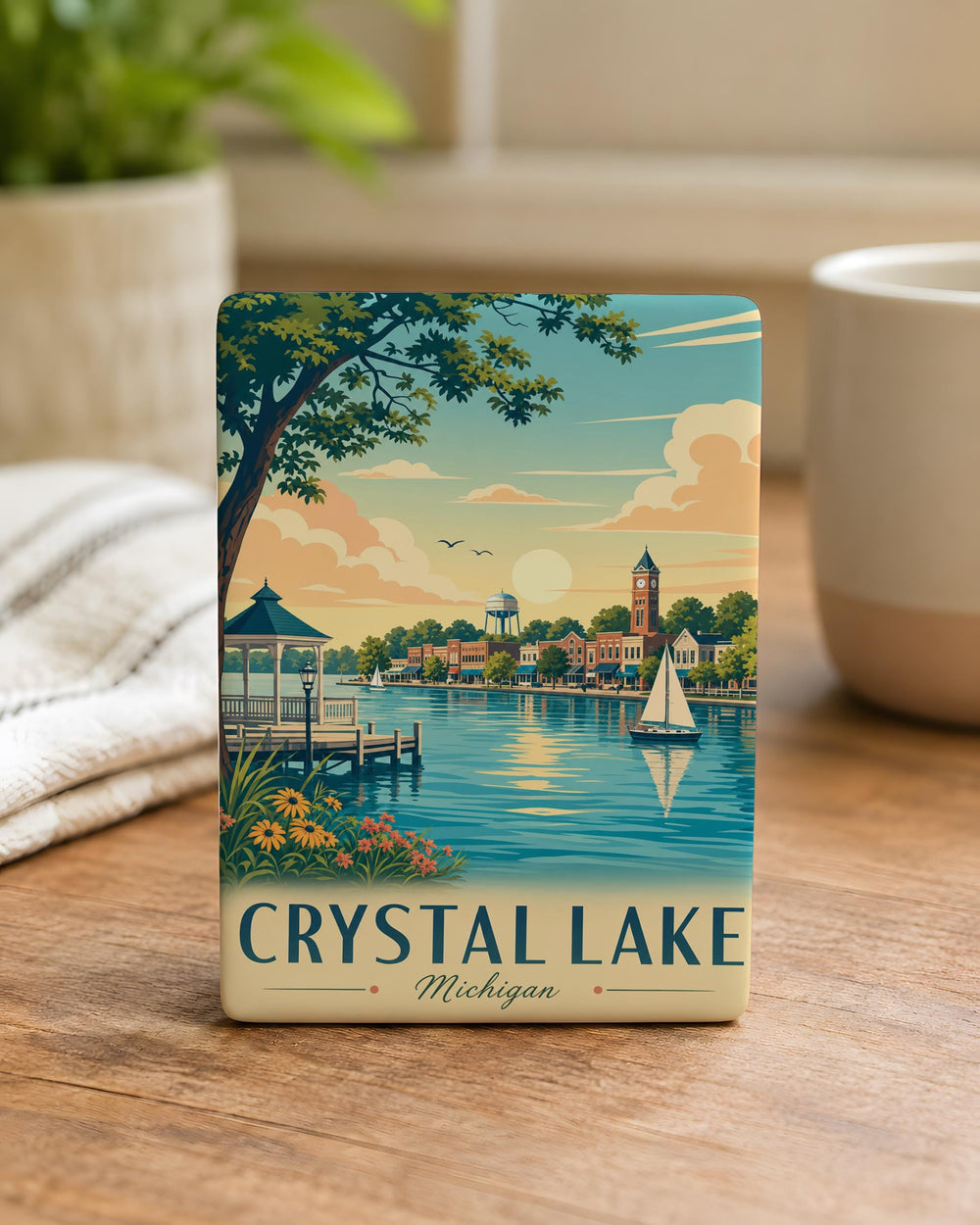 Crystal Lake Michigan Fridge Magnet, Crystal Lake Souvenir Magnet, Michigan Lake Vacation Travel Keepsake Magnet