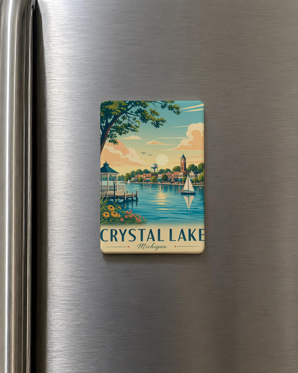 Crystal Lake Michigan Fridge Magnet, Crystal Lake Souvenir Magnet, Michigan Lake Vacation Travel Keepsake Magnet