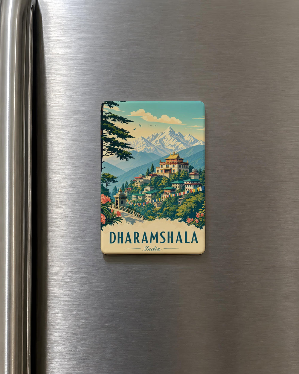 Dharamshala India Fridge Magnet, Himalayan Mountain Town Souvenir, Tibetan Culture Travel Keepsake, Himachal Pradesh Landmark Magnet