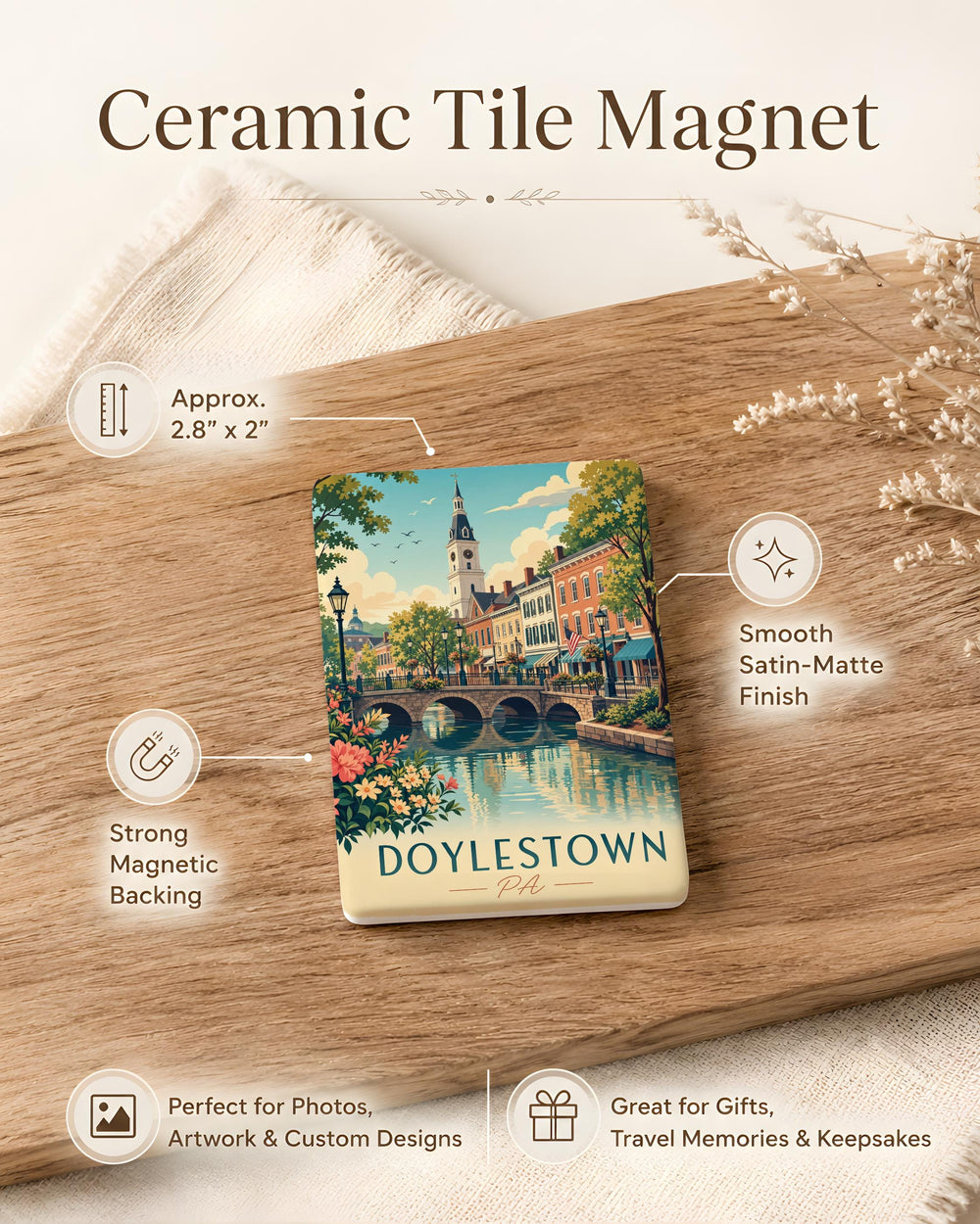 Doylestown PA Fridge Magnet, Doylestown Pennsylvania Souvenir Magnet, Bucks County Travel Gift, Hometown Keepsake Magnet