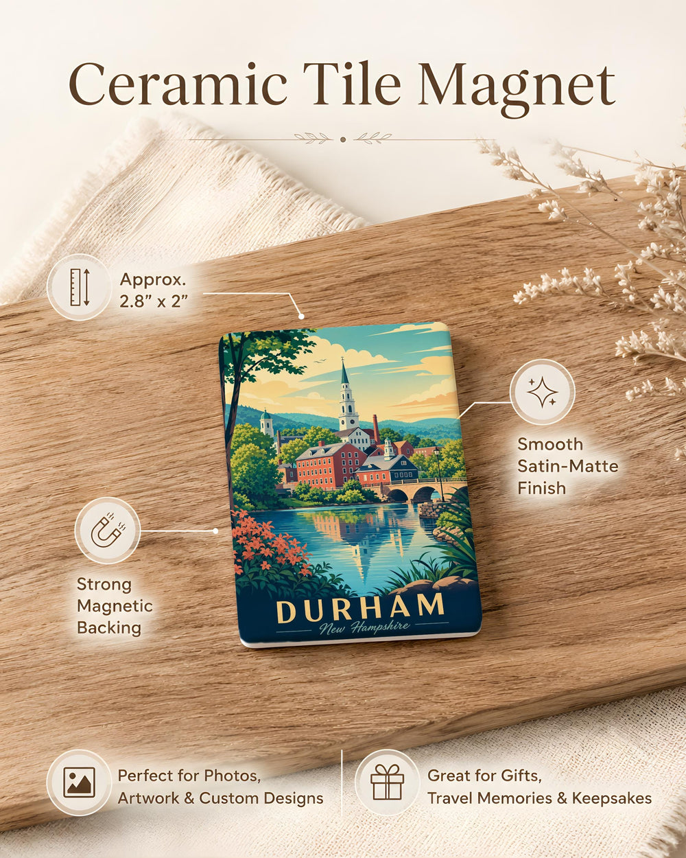 Durham NH Fridge Magnet, Durham New Hampshire Souvenir Magnet, NH Travel Keepsake, University of New Hampshire Gift, Durham Town Magnet