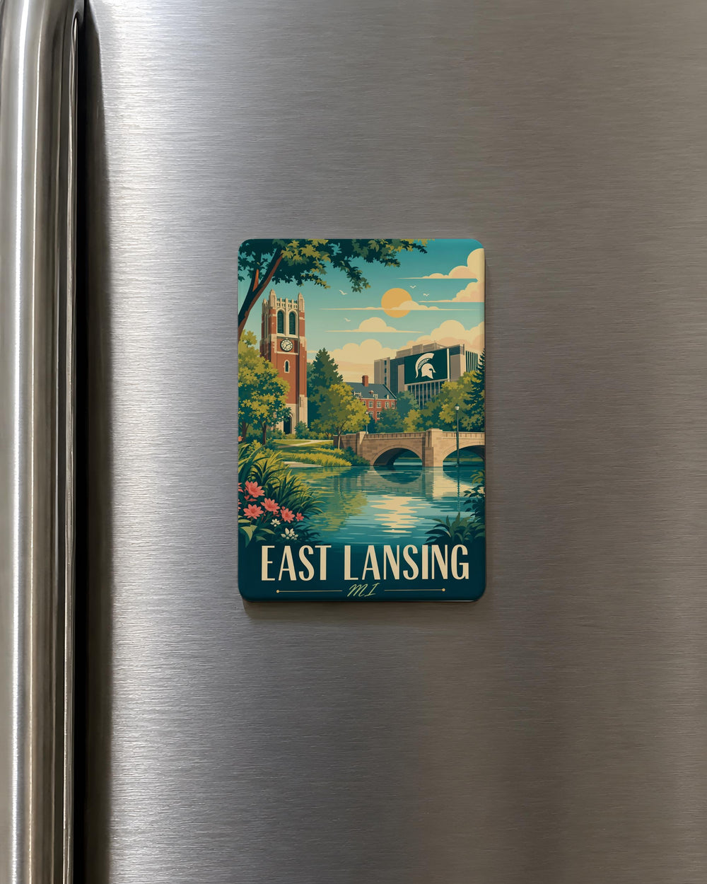 East Lansing MI Fridge Magnet, East Lansing Michigan Souvenir Magnet, Michigan Travel Gift, College Town Keepsake Magnet