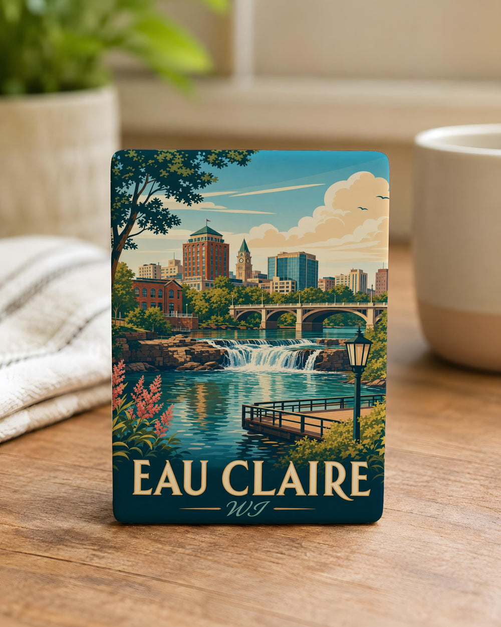 Eau Claire WI Fridge Magnet, Eau Claire Wisconsin Souvenir Magnet, City Landmark Travel Gift, Home Decor Magnet