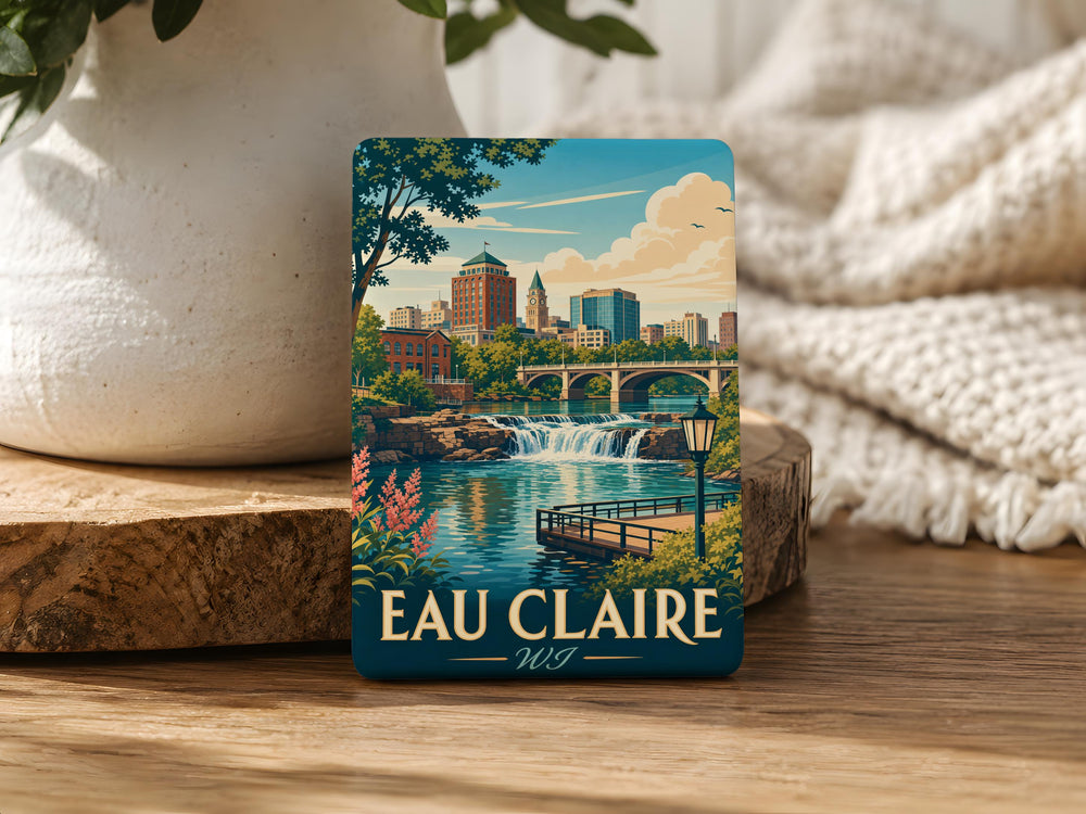 Eau Claire WI Fridge Magnet, Eau Claire Wisconsin Souvenir Magnet, City Landmark Travel Gift, Home Decor Magnet