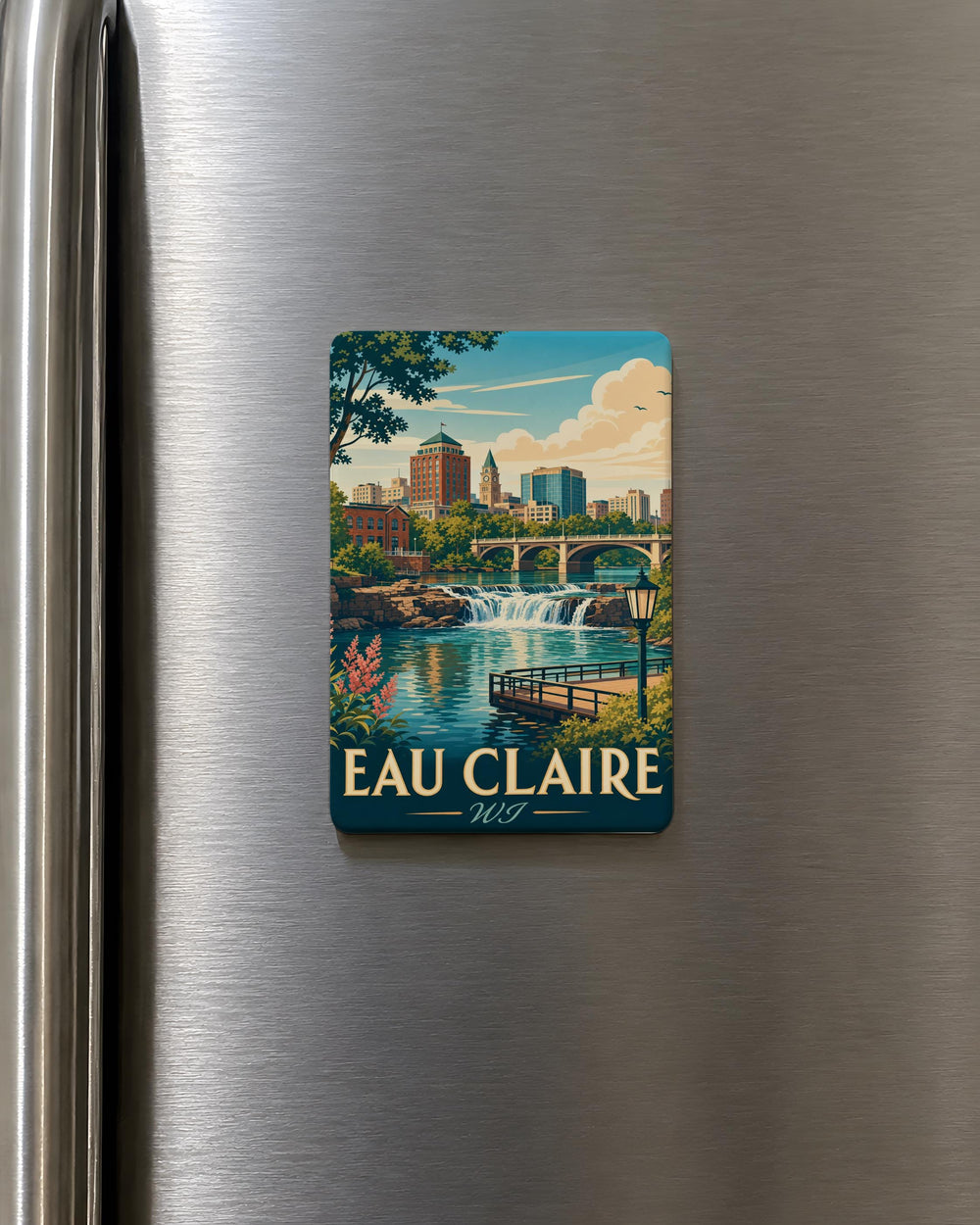 Eau Claire WI Fridge Magnet, Eau Claire Wisconsin Souvenir Magnet, City Landmark Travel Gift, Home Decor Magnet