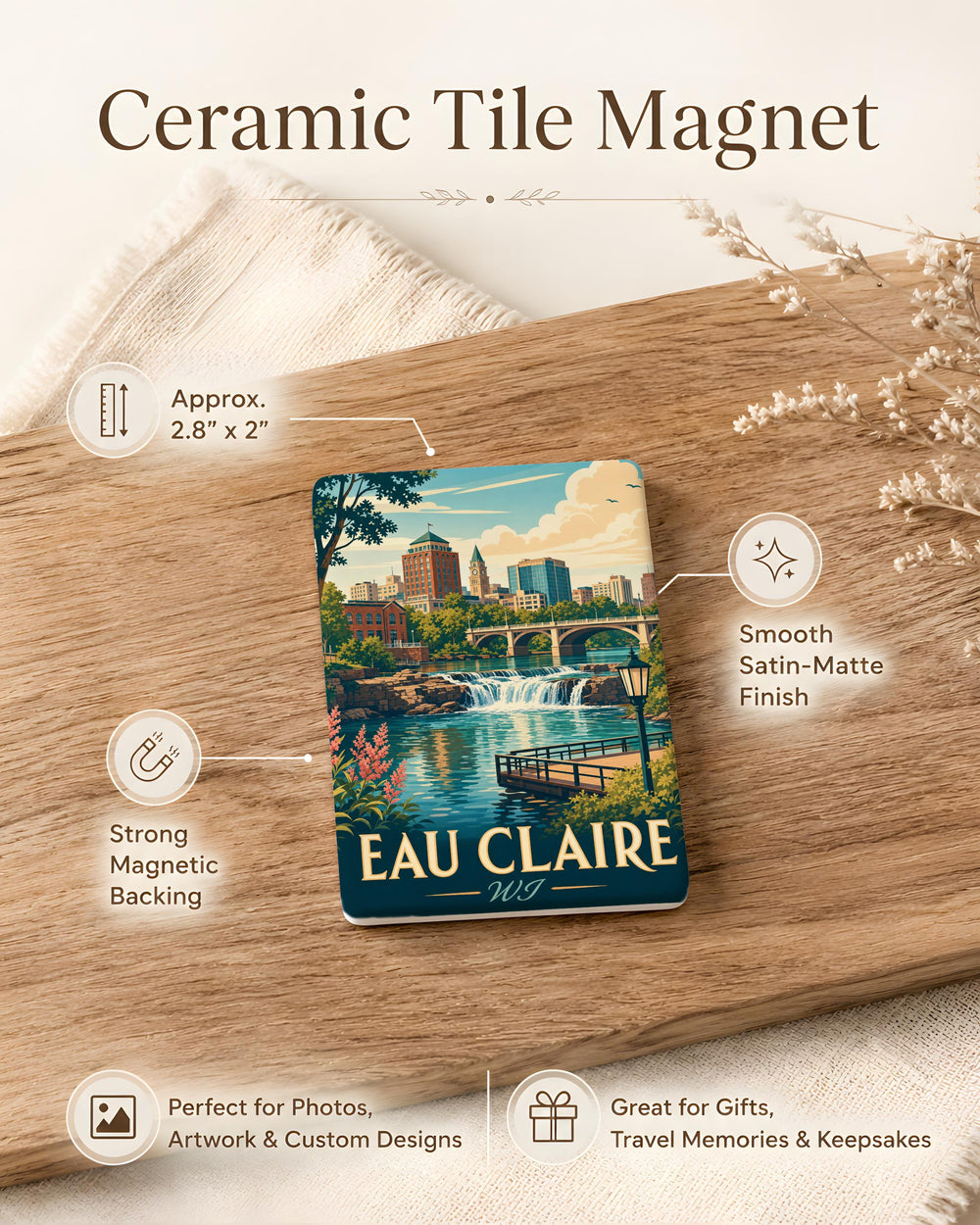 Eau Claire WI Fridge Magnet, Eau Claire Wisconsin Souvenir Magnet, City Landmark Travel Gift, Home Decor Magnet