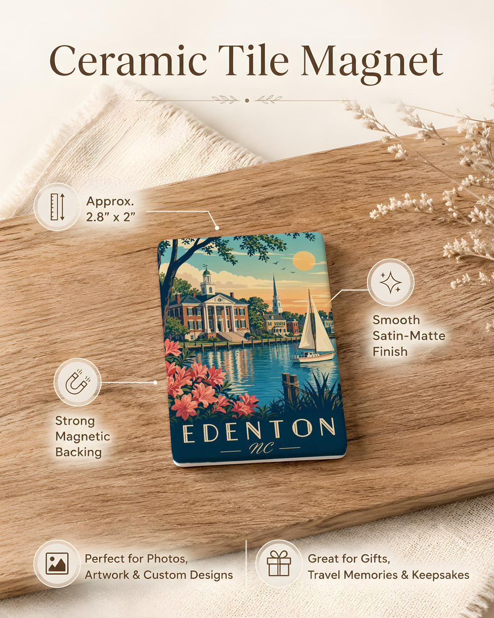 Edenton NC Fridge Magnet, Edenton North Carolina Souvenir Magnet, Historic Waterfront Town Travel Keepsake Magnet