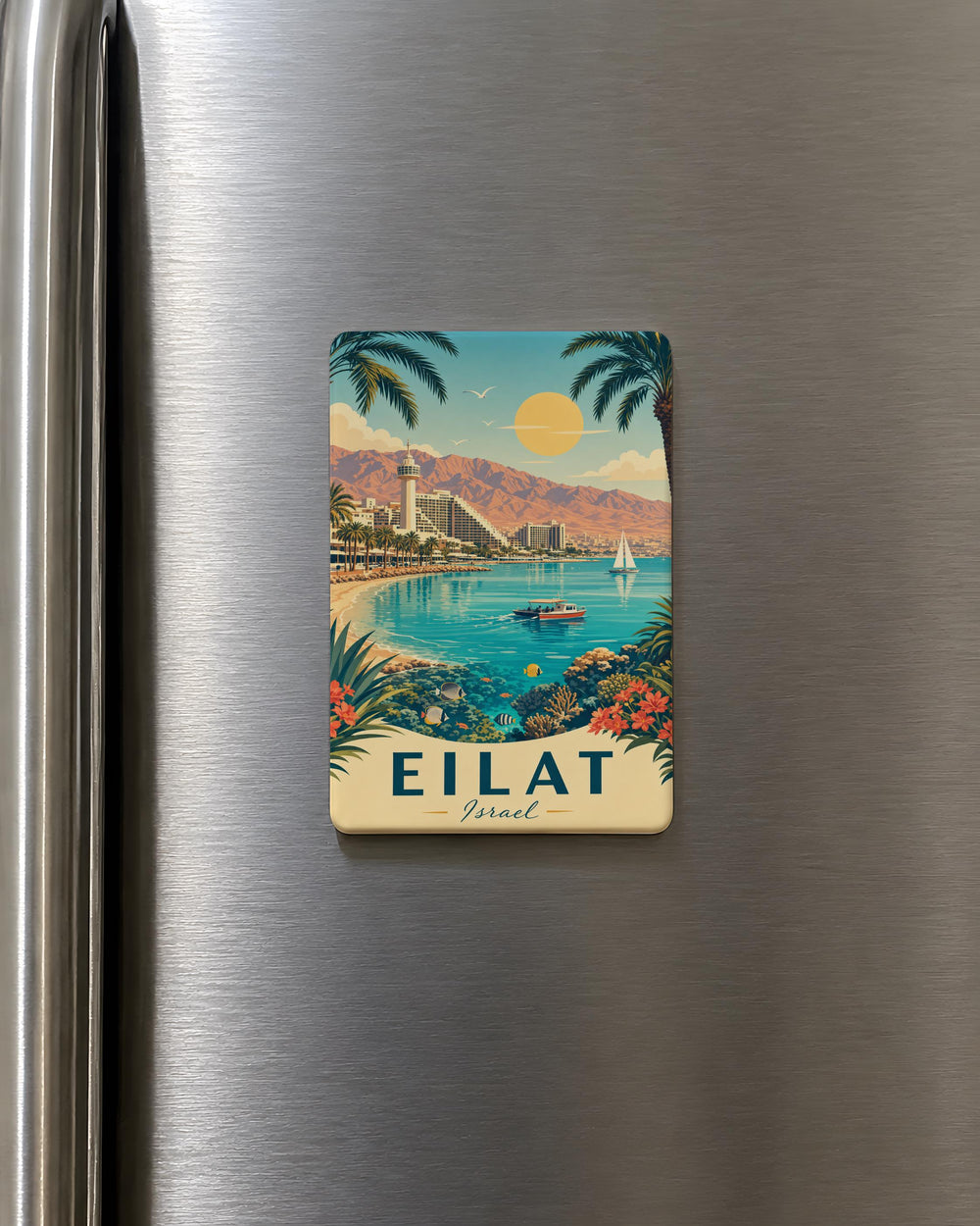 Eilat Israel Fridge Magnet, Eilat Souvenir Magnet, Israel Travel Gift, Eilat City Landmark Keepsake Magnet