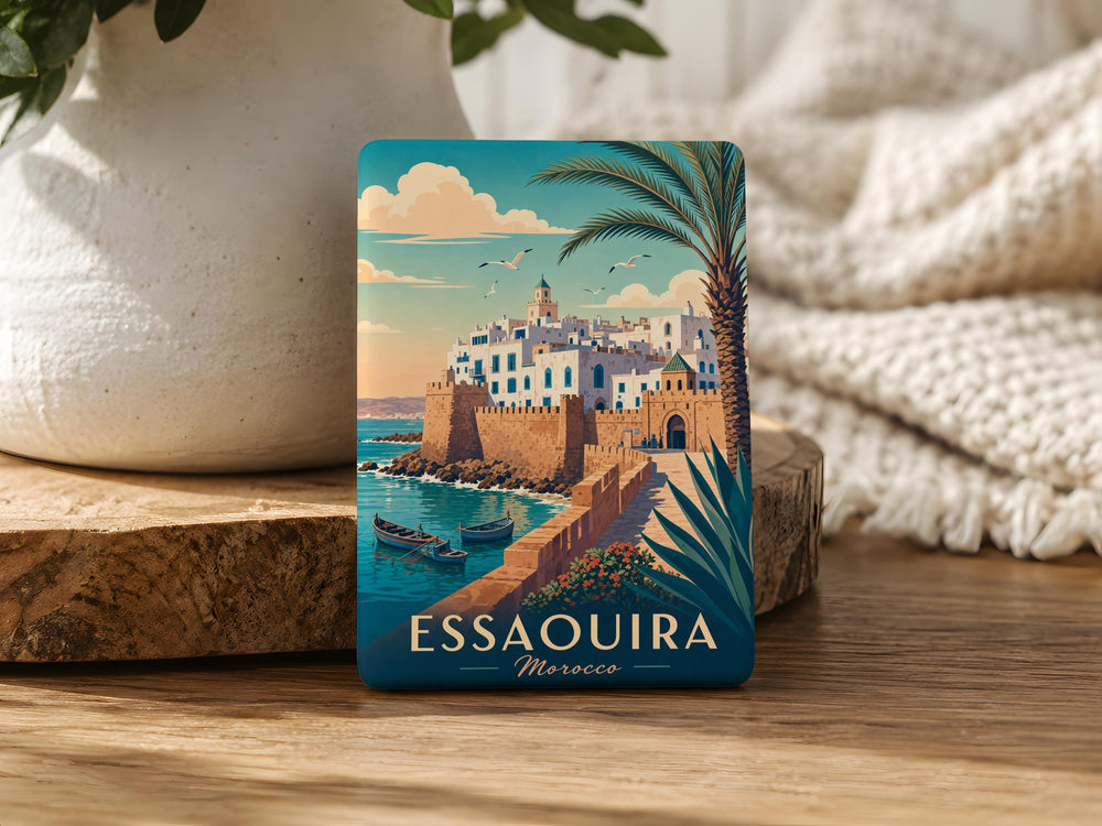 Essaouira Morocco Fridge Magnet, Coastal Medina Cityscape Souvenir, Atlantic Ocean Harbor Landmark Travel Gift