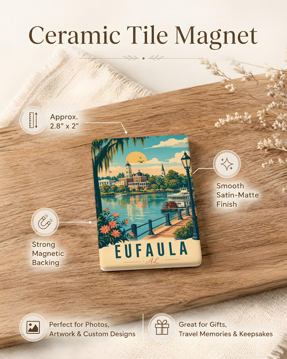 Eufaula Alabama Fridge Magnet, Eufaula AL Souvenir Magnet, Alabama Travel Gift, Lake Eufaula Keepsake Magnet