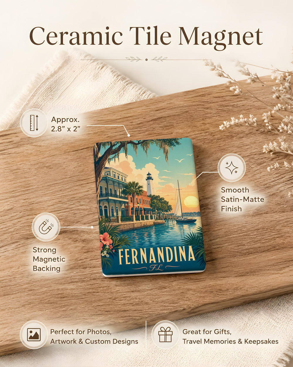 Fernandina Beach FL Fridge Magnet, Florida Coastal Souvenir, Amelia Island Travel Gift, Beach Town Keepsake Magnet