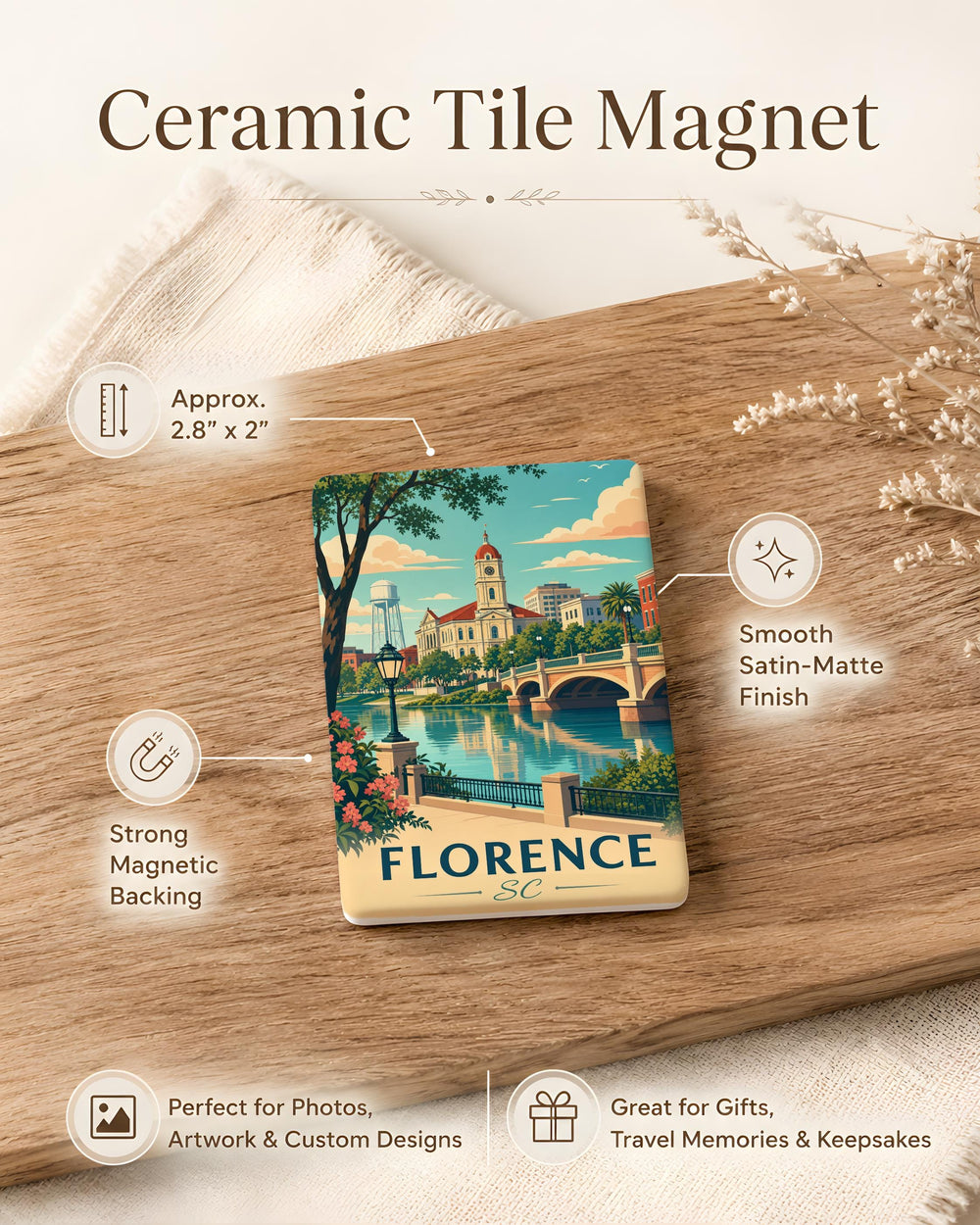 Florence Italy Fridge Magnet, Florence Skyline Souvenir Magnet, Duomo Cathedral Ponte Vecchio Travel Gift, Tuscany Keepsake Magnet