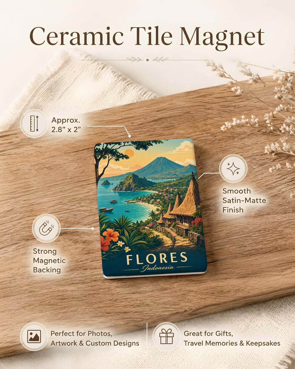 Flores Indonesia Fridge Magnet, Flores Island Souvenir Magnet, Indonesia Travel Keepsake, Nusa Tenggara Island Magnet, Gift for Travelers
