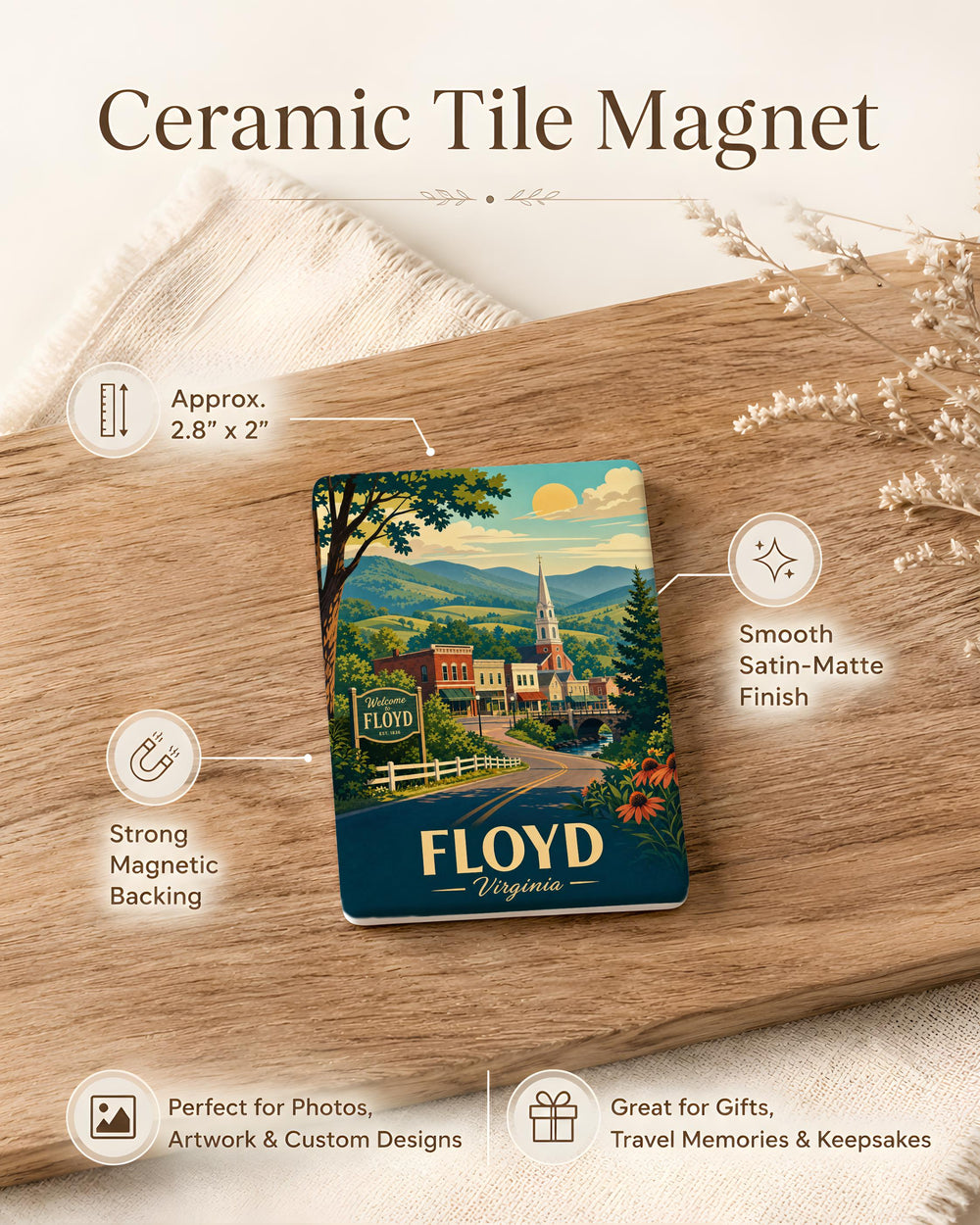 Floyd VA Fridge Magnet, Floyd Virginia Souvenir Magnet, Blue Ridge Mountains Travel Gift, Small Town USA Keepsake Magnet