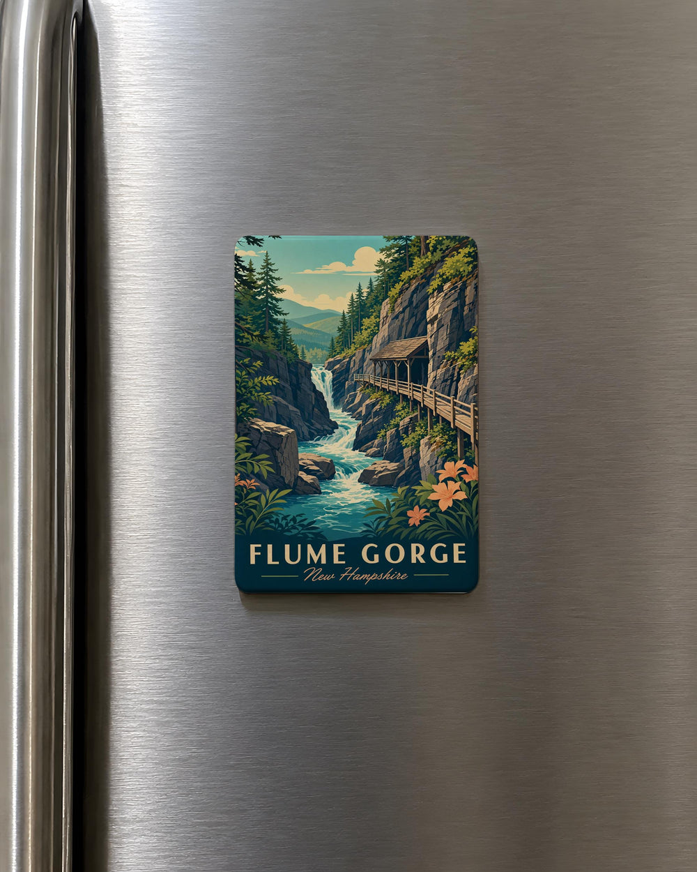 Flume Gorge Fridge Magnet, New Hampshire White Mountains Souvenir, Scenic Canyon Waterfall Travel Keepsake Magnet