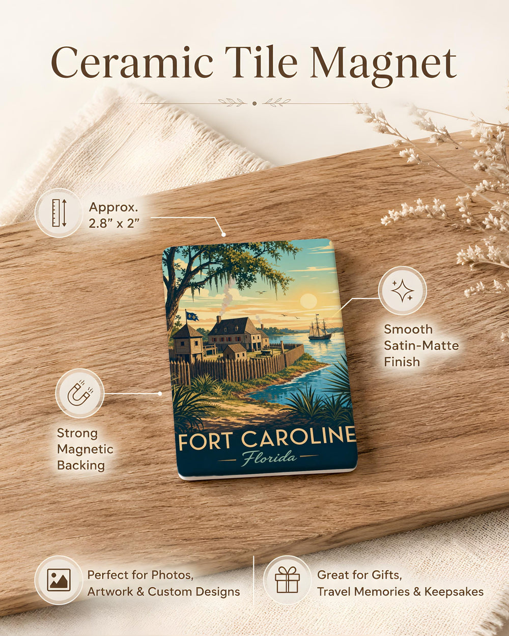 Fort Caroline Fridge Magnet, Jacksonville Florida Historic Fort Landmark Souvenir Magnet, Fort Caroline National Memorial Gift