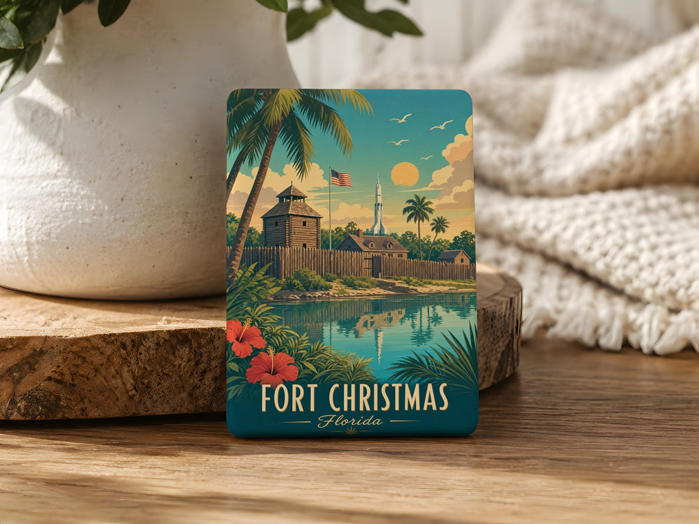 Fort Christmas Fridge Magnet, Florida Historic Fort Landmark Souvenir Magnet, Christmas FL Travel Keepsake Gift