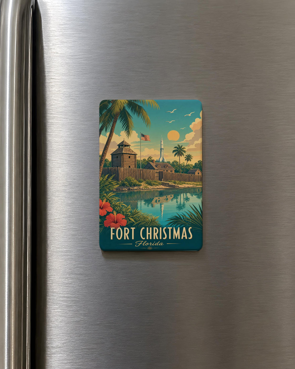 Fort Christmas Fridge Magnet, Florida Historic Fort Landmark Souvenir Magnet, Christmas FL Travel Keepsake Gift