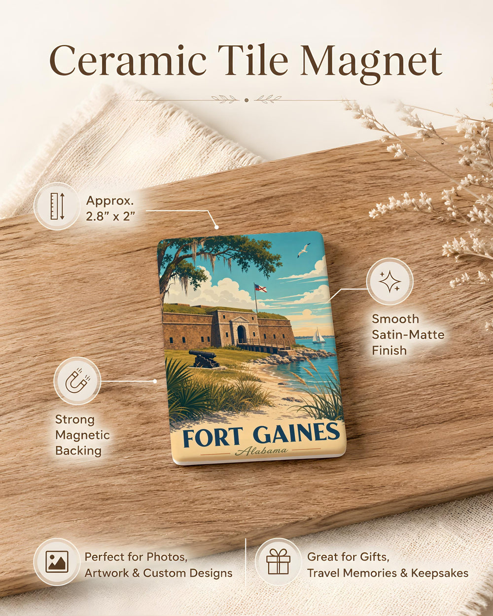 Fort Gaines Fridge Magnet, Fort Gaines Historic Site Souvenir, Alabama Landmark Travel Gift, Coastal Fort Decor Magnet