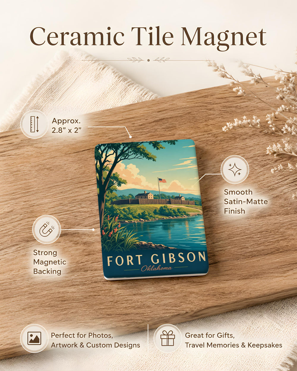 Fort Gibson Fridge Magnet, Fort Gibson Oklahoma Souvenir Magnet, Historic Fort Landmark Travel Keepsake Magnet