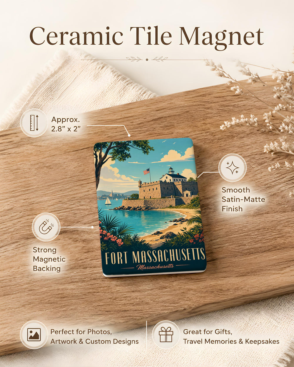 Fort Massachusetts Fridge Magnet, Historic Coastal Fort Souvenir Magnet, Massachusetts Landmark Travel Gift, Fort Decor Magnet