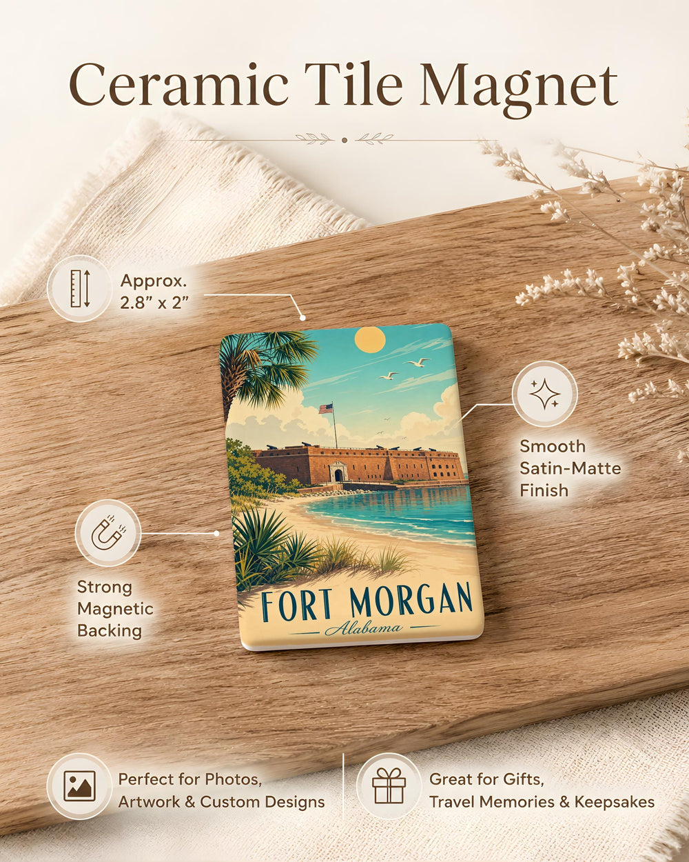 Fort Morgan Fridge Magnet, Fort Morgan Alabama Souvenir Magnet, Historic Fort Landmark Travel Gift, Coastal Vacation Keepsake