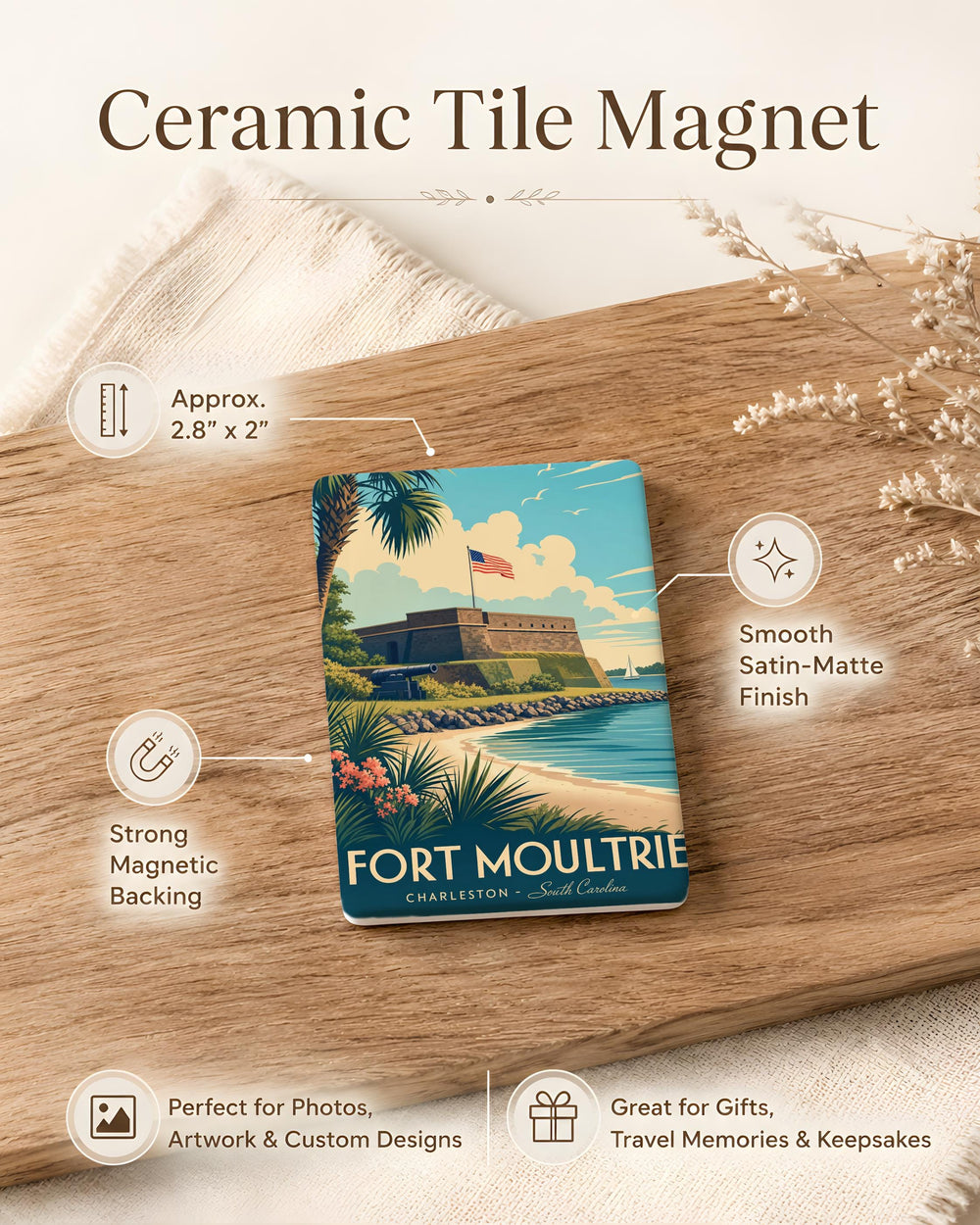 Fort Moultrie Fridge Magnet, Sullivan’s Island South Carolina Historic Coastal Fort Souvenir Magnet