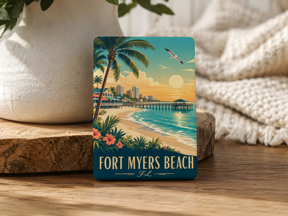 Fort Myers Beach FL Fridge Magnet, Florida Beach Souvenir Magnet, Coastal Vacation Travel Gift, Beach Lover Keepsake Magnet