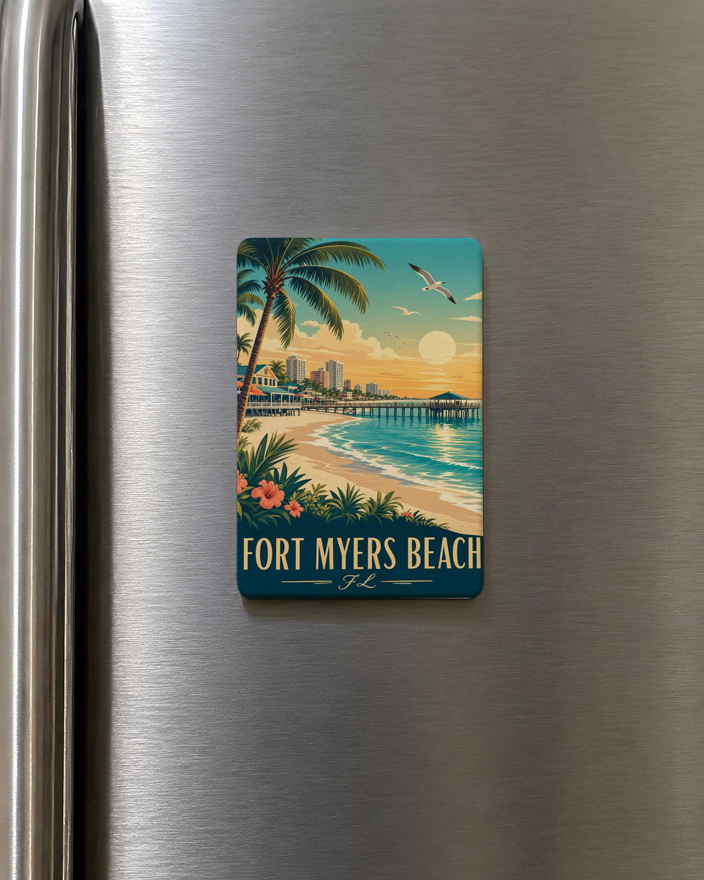 Fort Myers Beach FL Fridge Magnet, Florida Beach Souvenir Magnet, Coastal Vacation Travel Gift, Beach Lover Keepsake Magnet