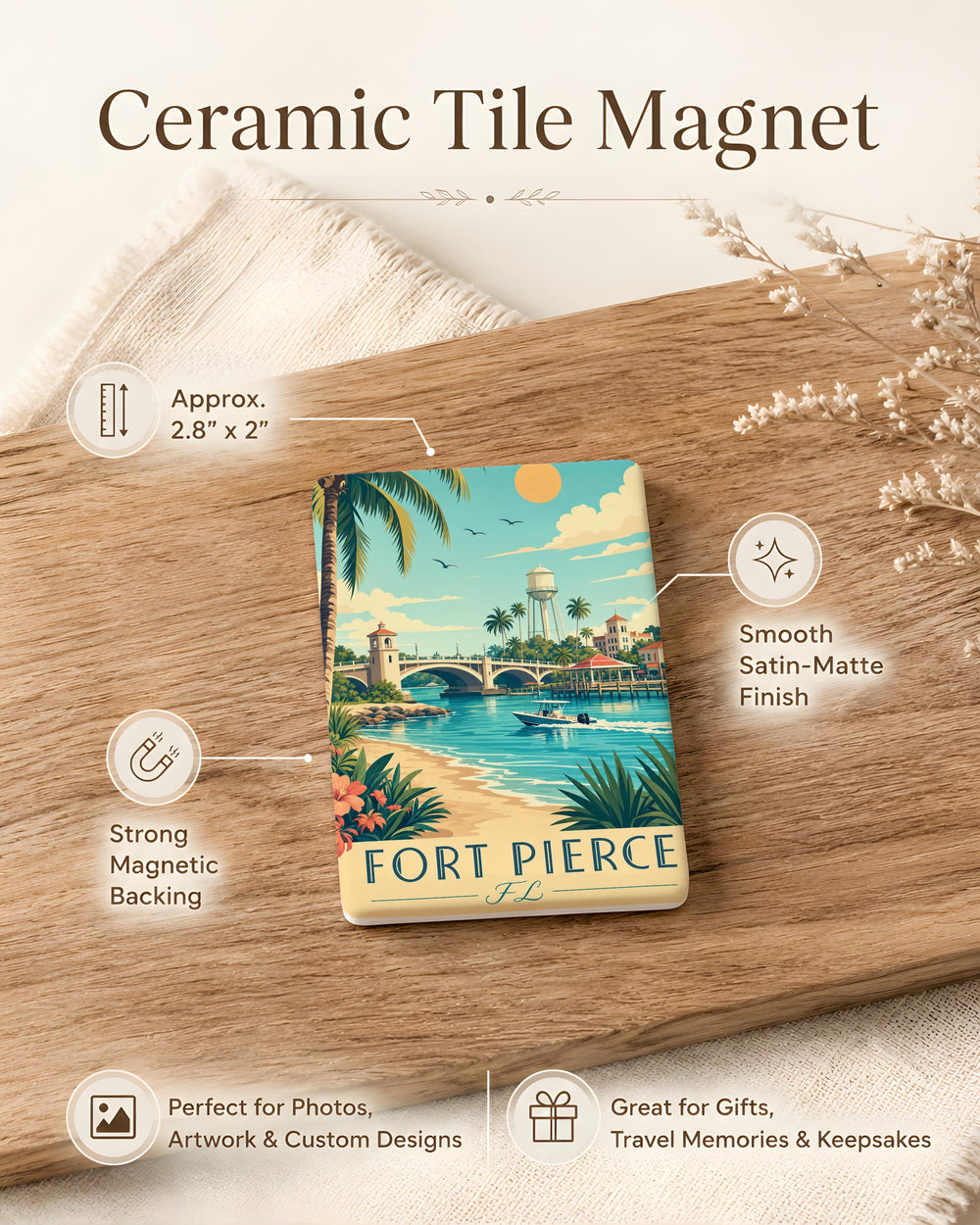 Fort Pierce FL Fridge Magnet, Fort Pierce Florida Souvenir Magnet, Florida Travel Gift, Coastal City Keepsake Magnet