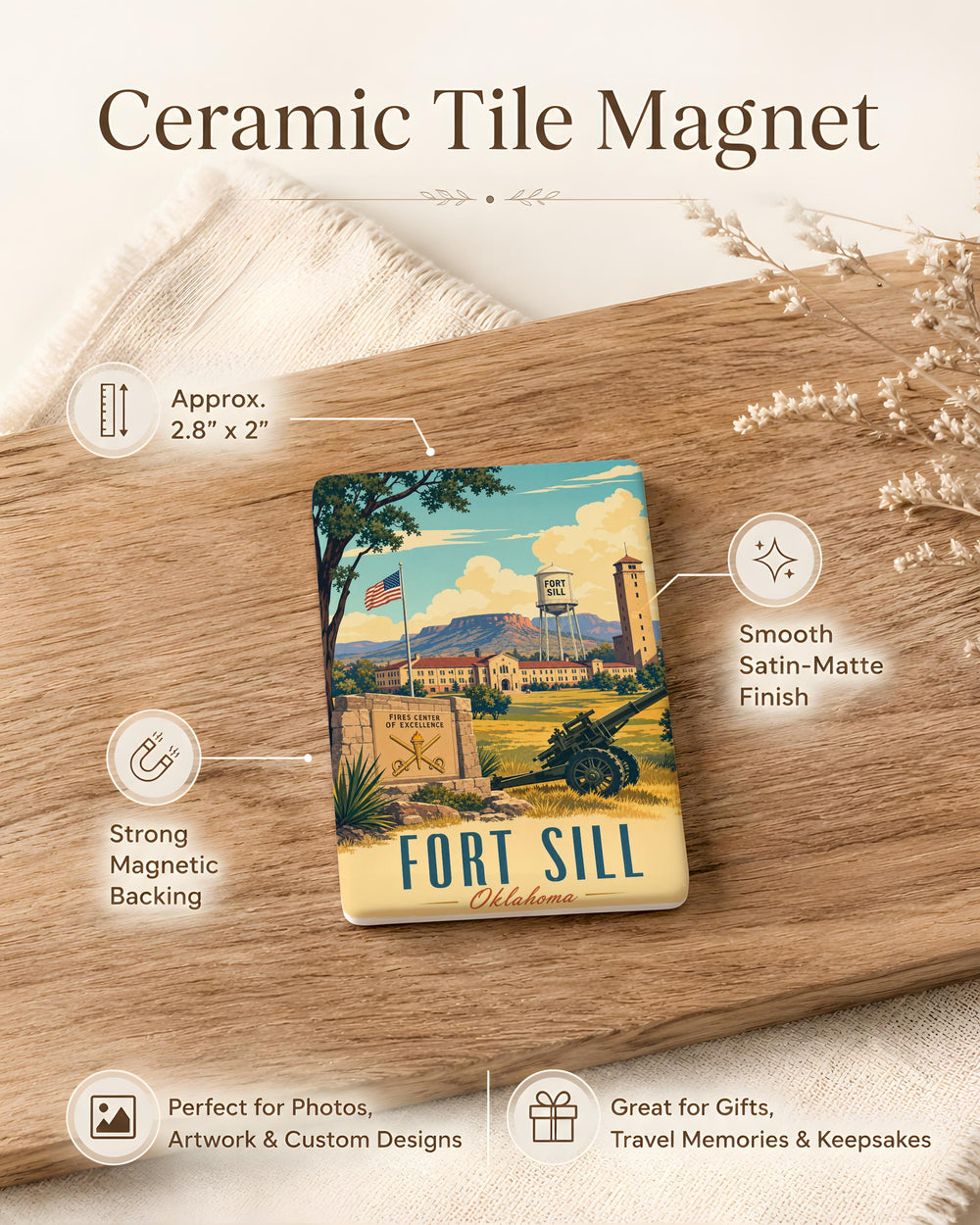 Fort Sill Fridge Magnet, Fort Sill Oklahoma Souvenir Magnet, Military Base Landmark Gift, Army Veteran Keepsake Magnet
