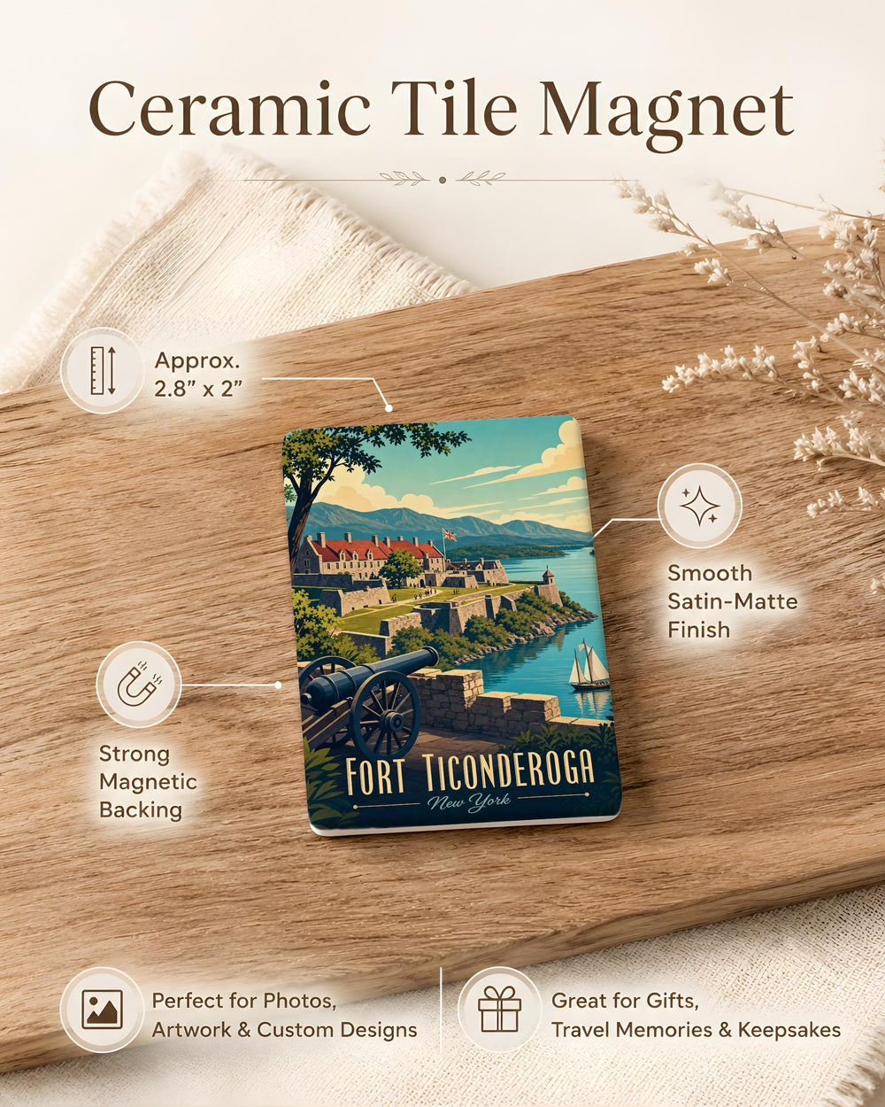 Fort Ticonderoga Fridge Magnet, Historic Fort Landmark Souvenir, New York Travel Keepsake Magnet, Lake Champlain Attraction Gift