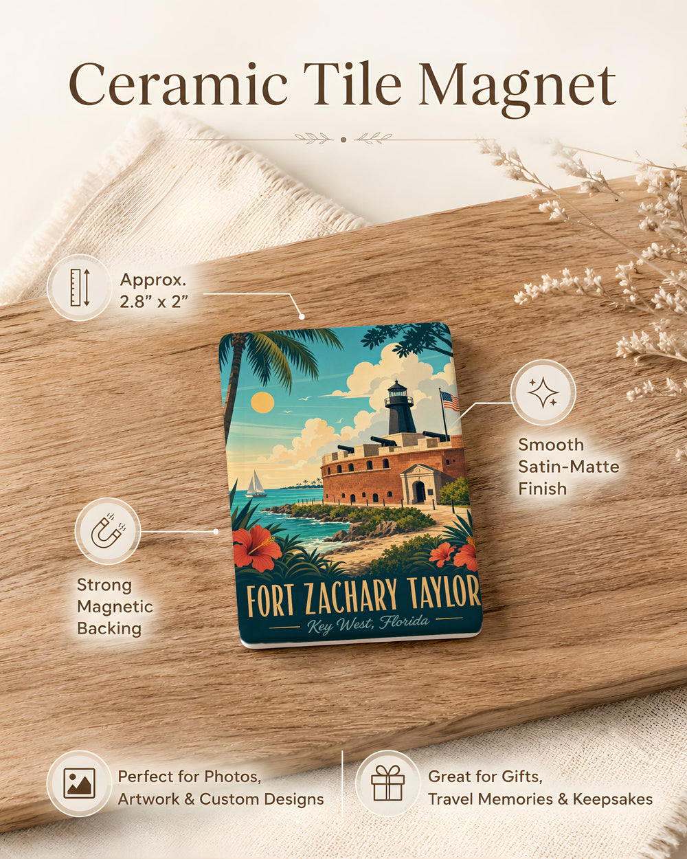 Fort Zachary Taylor Fridge Magnet, Key West Florida Historic Fort Souvenir Magnet, Coastal Travel Landmark Refrigerator Magnet