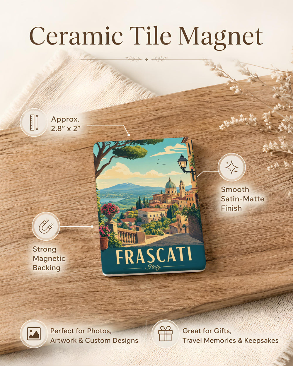Frascati Italy Fridge Magnet, Frascati Town Souvenir Magnet, Lazio Travel Keepsake, Italian Village Landmark Magnet