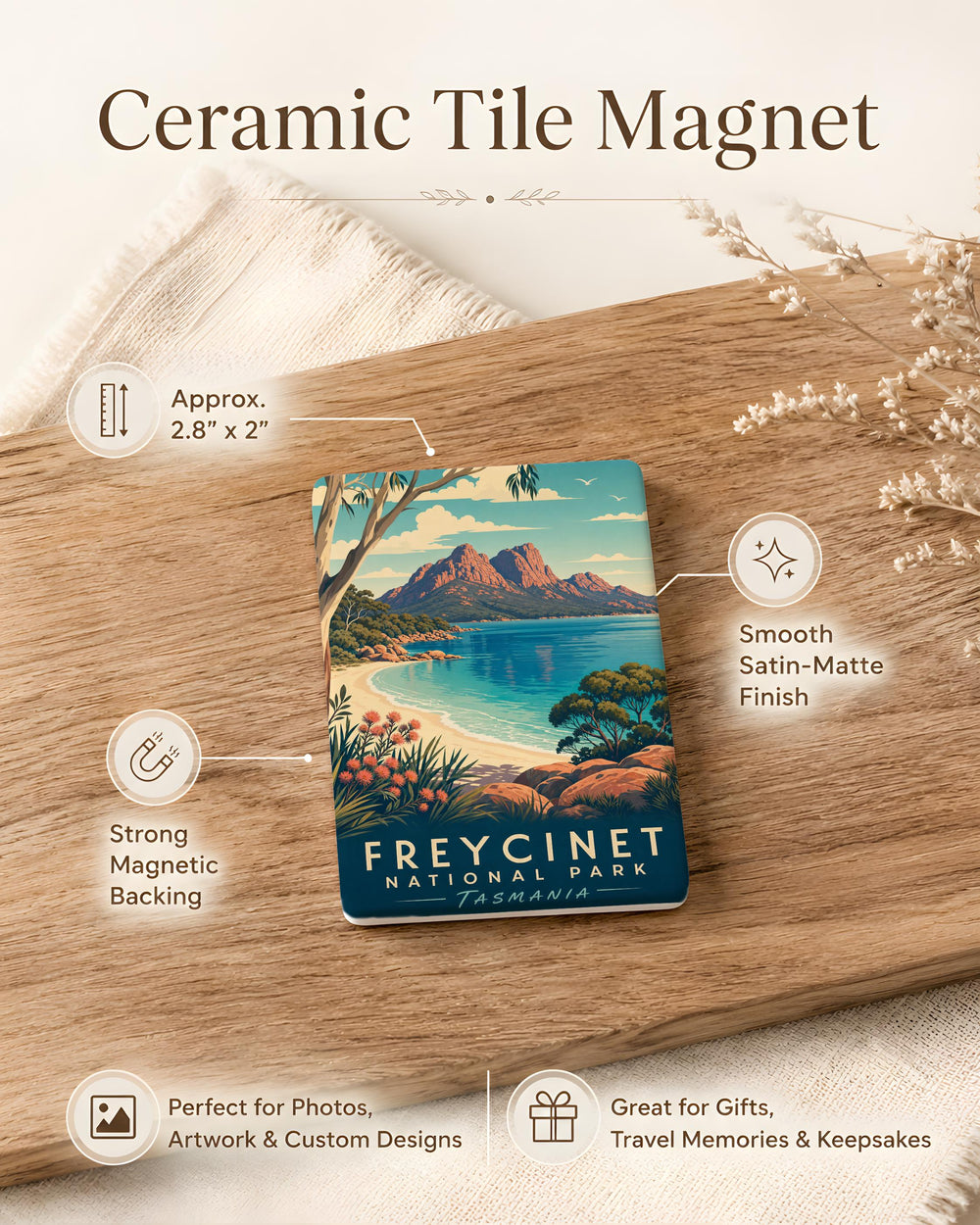 Freycinet National Park Fridge Magnet, Tasmania Australia Travel Souvenir, Wineglass Bay Coastal Landscape Magnet