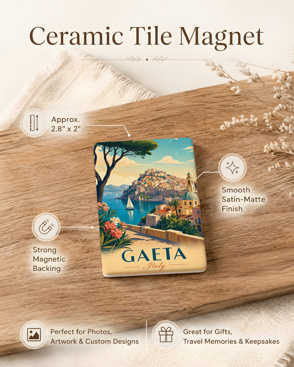 Gaeta Italy Fridge Magnet, Gaeta Travel Souvenir Magnet, Italian Coastal Town Landmark Magnet, Lazio Italy Keepsake Magnet
