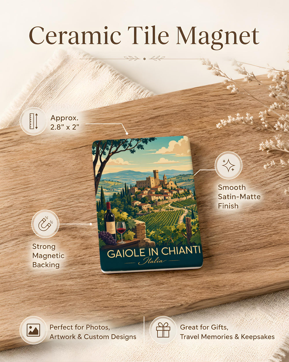 Gaiole in Chianti Fridge Magnet, Tuscany Italy Town Travel Souvenir, Chianti Region Landmark Keepsake Magnet