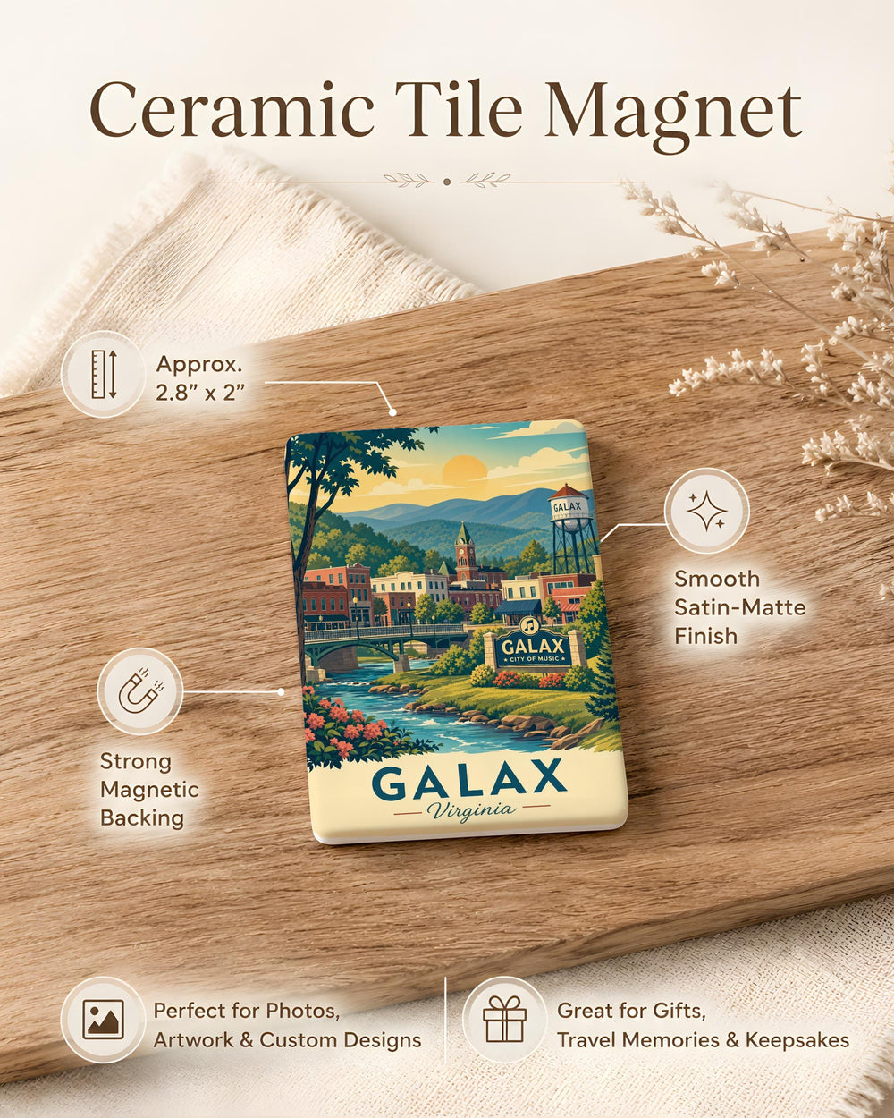 Galax VA Fridge Magnet, Galax Virginia Souvenir Magnet, Small Town Travel Keepsake, Blue Ridge Mountains Gift