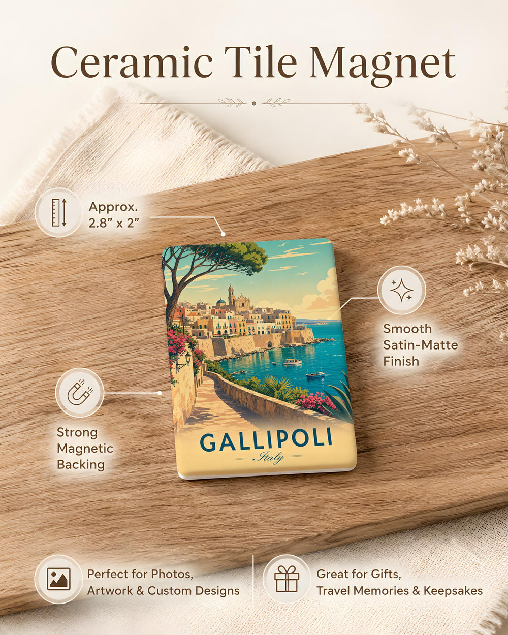 Gallipoli Italy Fridge Magnet, Gallipoli Puglia Souvenir Magnet, Italy Travel Keepsake, Coastal Town Landmark Magnet