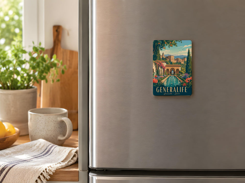 Generalife Fridge Magnet, Alhambra Gardens Granada Spain Souvenir, Moorish Palace Courtyard Fountain Travel Keepsake Magnet