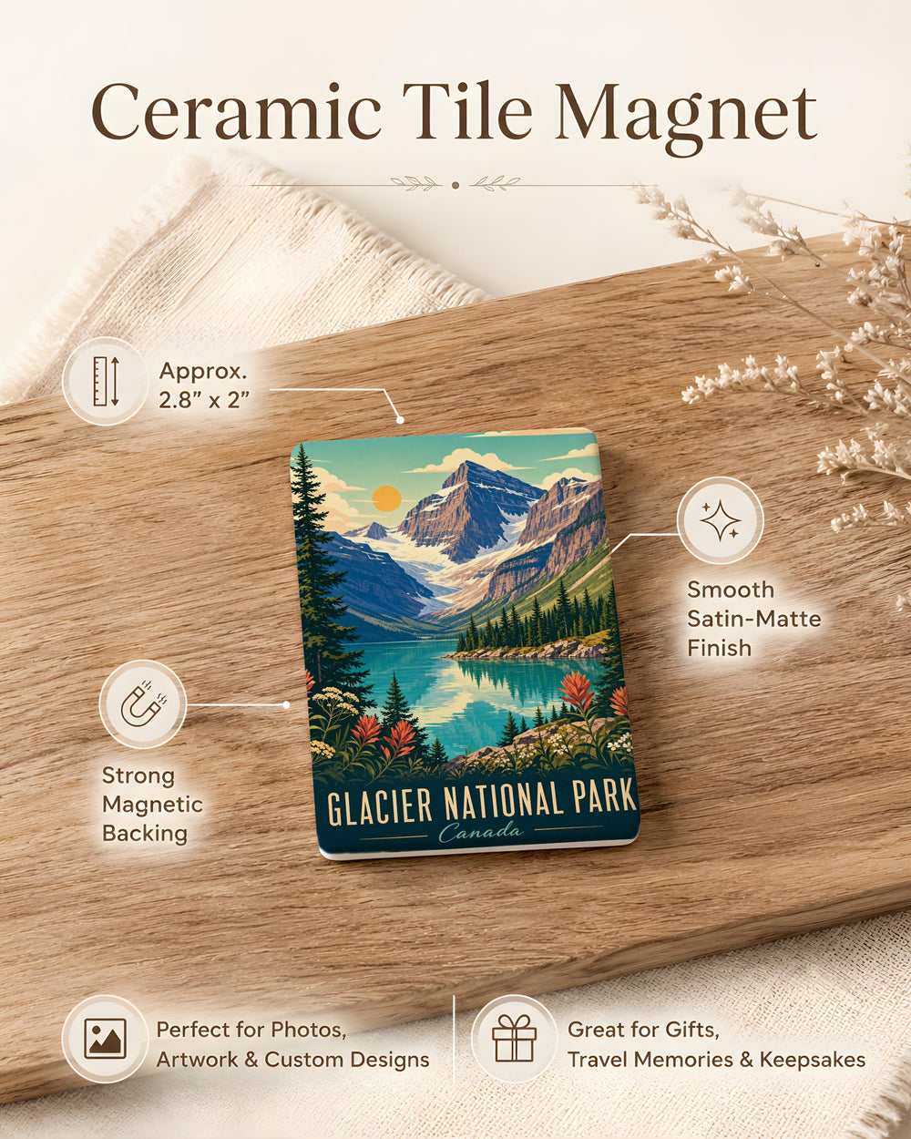 Glacier National Park Canada Fridge Magnet, Mountain Landscape Souvenir Magnet, Travel Keepsake, National Park Gift, Canada Trip Magnet