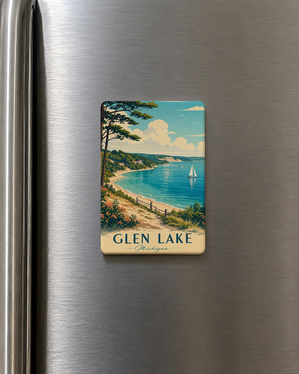 Glen Lake Michigan Fridge Magnet, Glen Lake MI Souvenir Magnet, Michigan Lake House Decor, Up North Vacation Keepsake Magnet