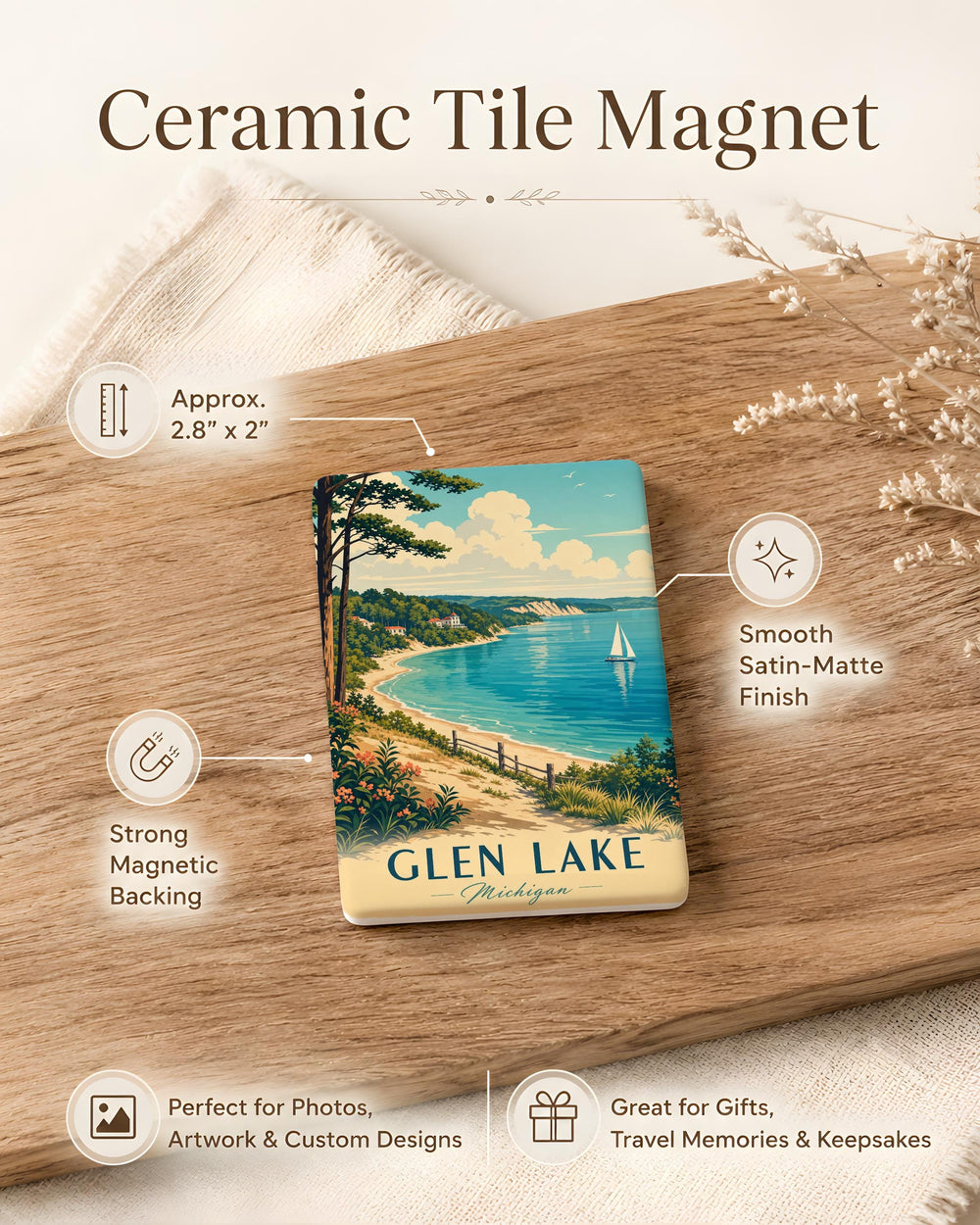Glen Lake Michigan Fridge Magnet, Glen Lake MI Souvenir Magnet, Michigan Lake House Decor, Up North Vacation Keepsake Magnet